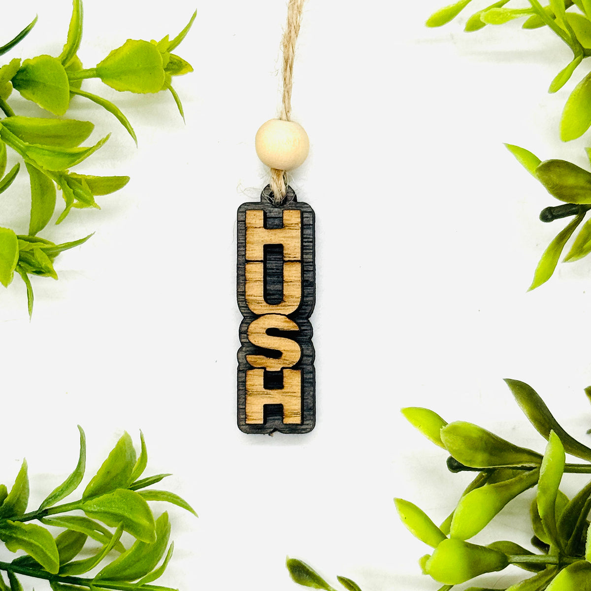 Layered HUSH Stacked Word Car Charm - Funny Hanging Car Accessory - Glowforge