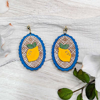 Layered Mediterranean Lemon Earrings with Moroccan Tile Detail - Glowforge