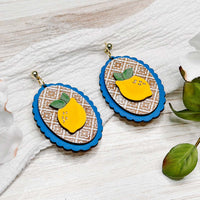 Layered Mediterranean Lemon Earrings with Moroccan Tile Detail - Glowforge