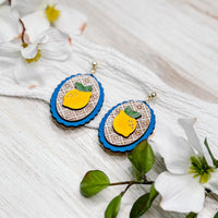 Layered Mediterranean Lemon Earrings with Moroccan Tile Detail - Glowforge