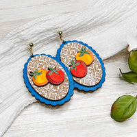 Layered Mediterranean Tomato Earrings with Moroccan Tile Detail - Glowforge