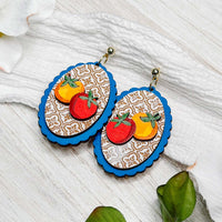 Layered Mediterranean Tomato Earrings with Moroccan Tile Detail - Glowforge