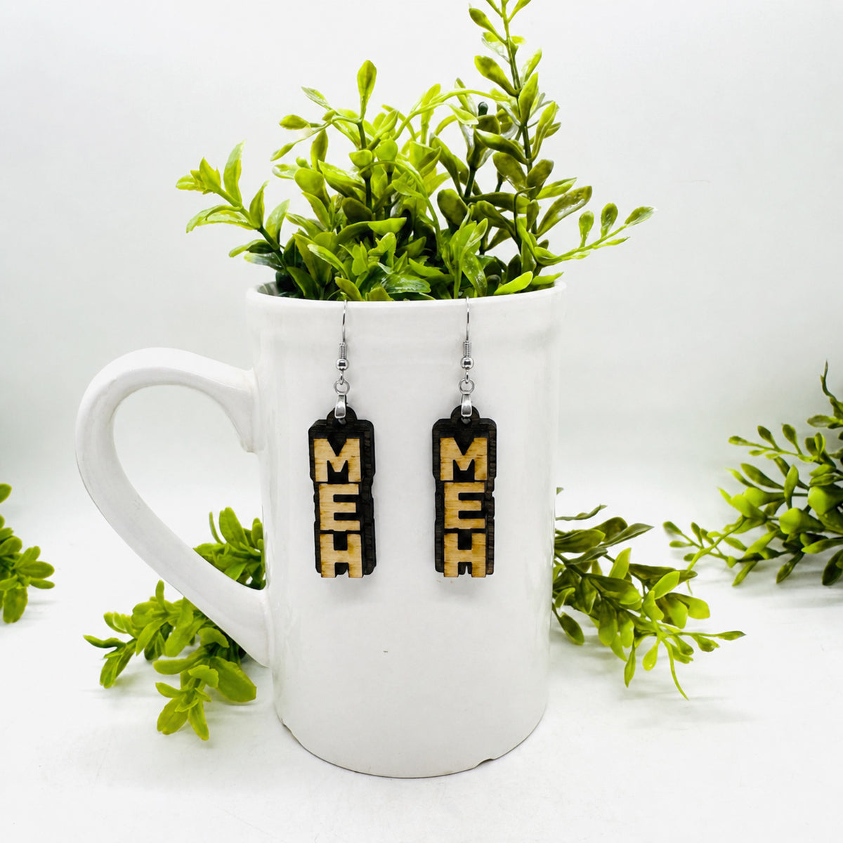 Layered MEH Stacked Word Earrings - Funny Statement Dangle Earrings - Glowforge
