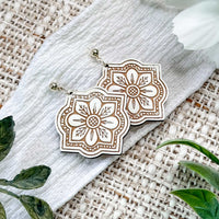 Layered Moroccan Tile Drop Earrings with Scalloped Floral Detail - Glowforge