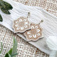 Layered Moroccan Tile Drop Earrings with Scalloped Floral Detail - Glowforge