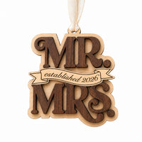 Layered Mr. & Mrs. Ornament with Banner - Glowforge
