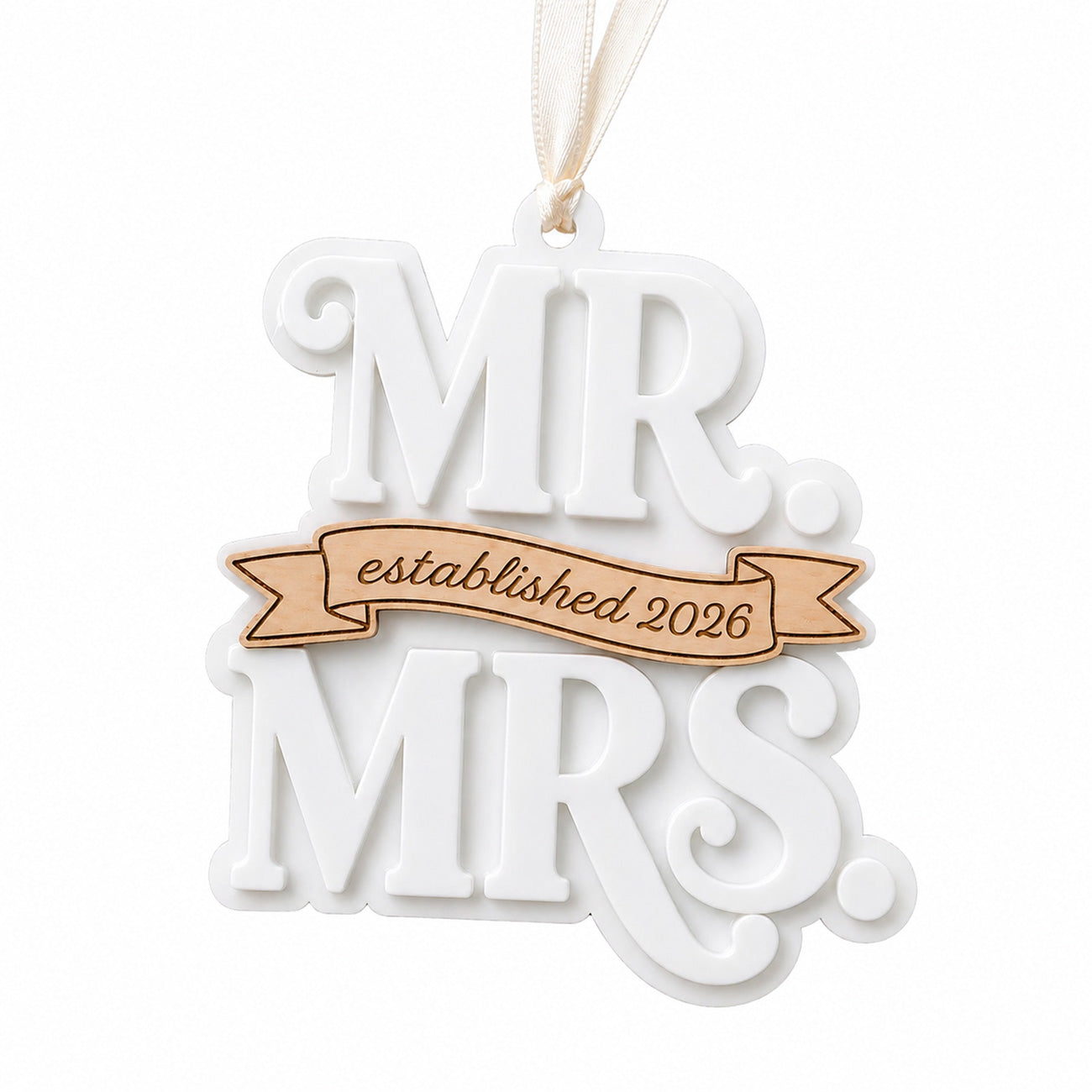 Layered Mr. & Mrs. Ornament with Banner - Glowforge