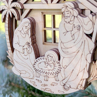 Layered Nativity Ornament - Christmas Decor with Baby Jesus, Mary and Joseph in the Barn - Glowforge