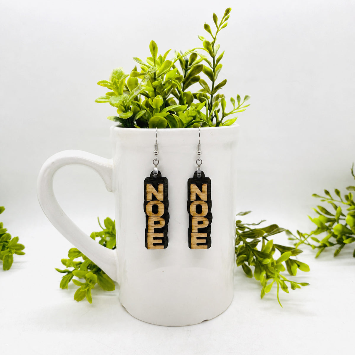 Layered NOPE Stacked Word Earrings - Funny Statement Dangle Earrings - Glowforge