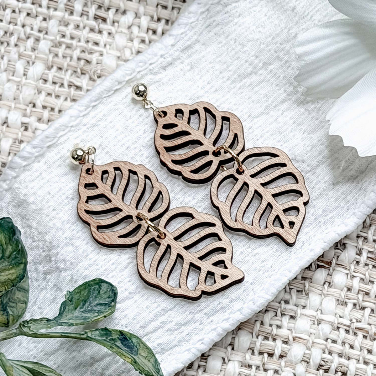 Layered Tropical Leaf Dangle Earrings - Glowforge