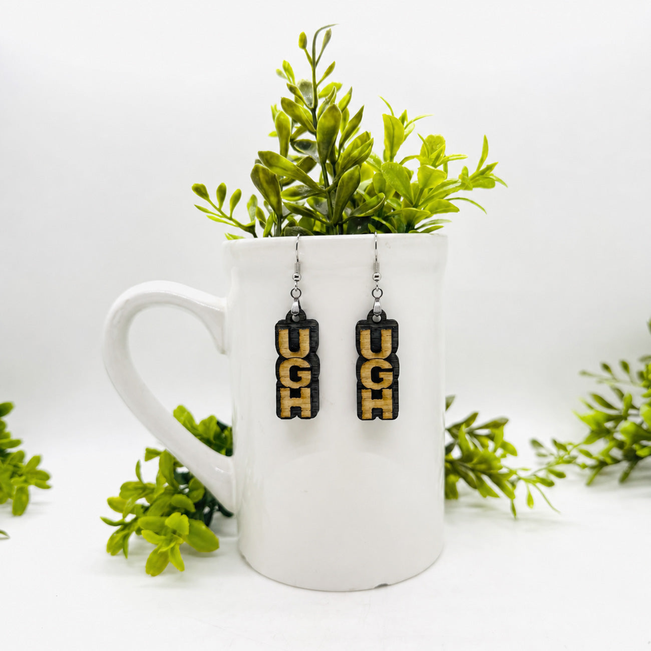 Layered UGH Stacked Word Earrings - Funny Statement Dangle Earrings - Glowforge
