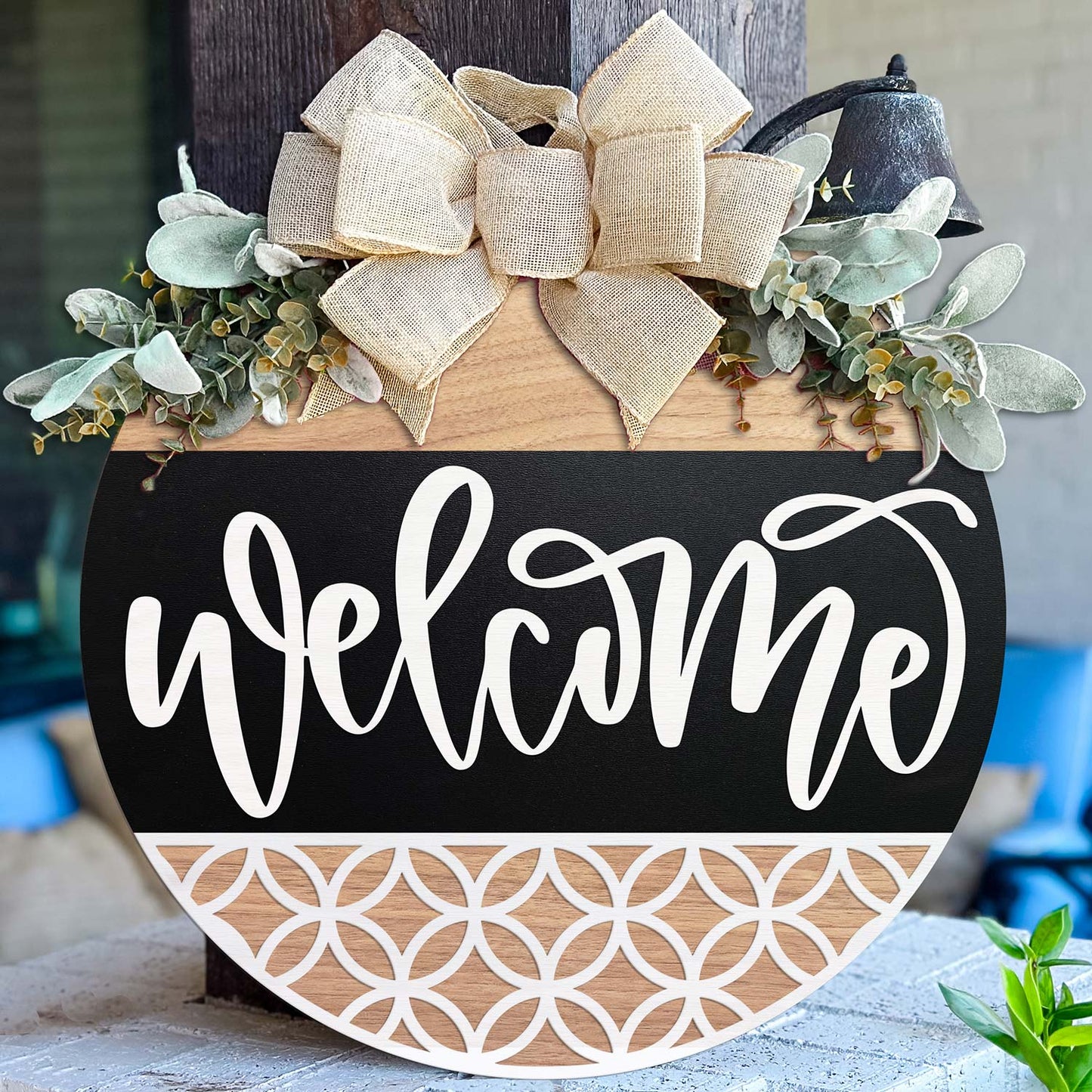 Layered Welcome Script Door Hanger with Pattern Detail - Glowforge