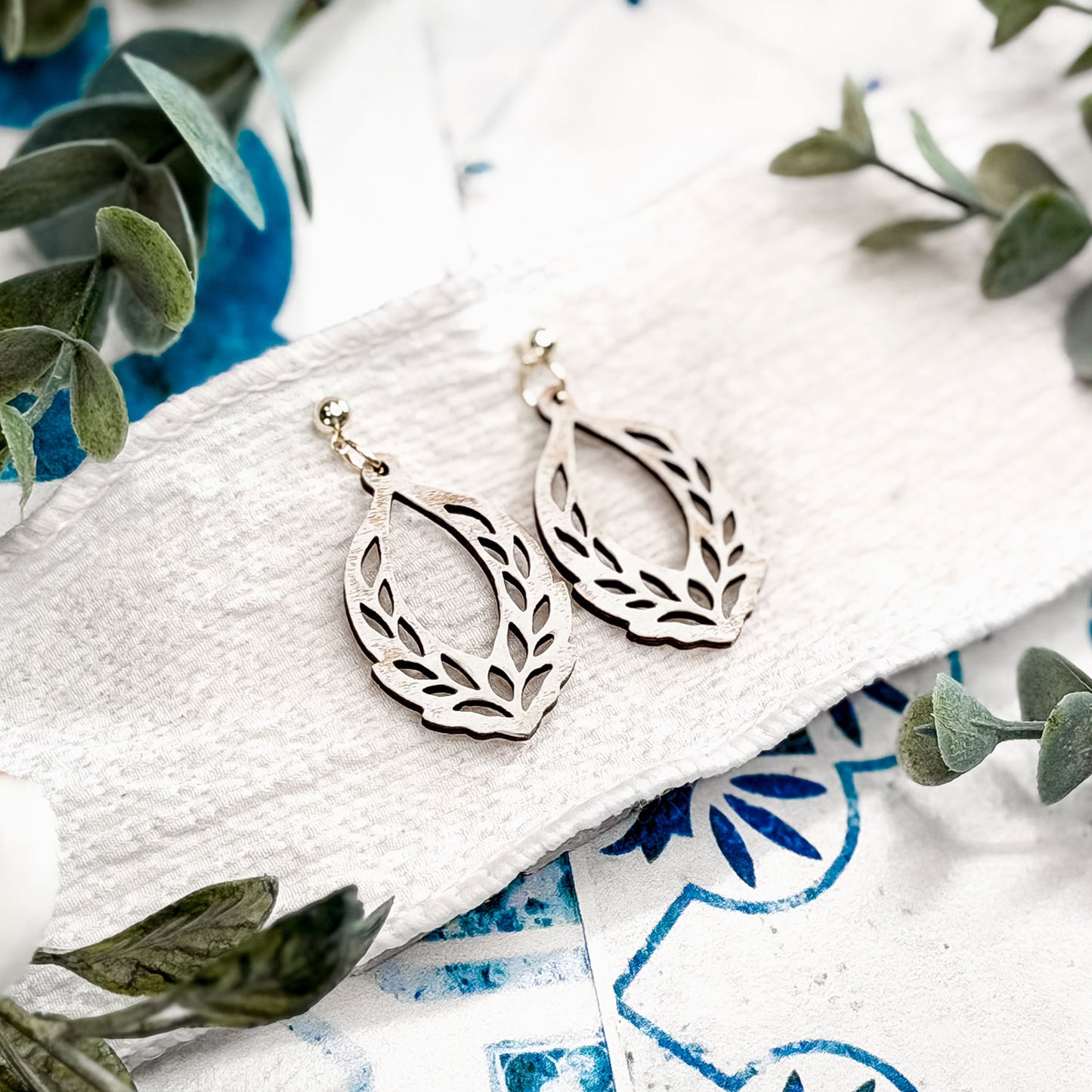 Leaf Cutout Teardrop Earrings - Glowforge