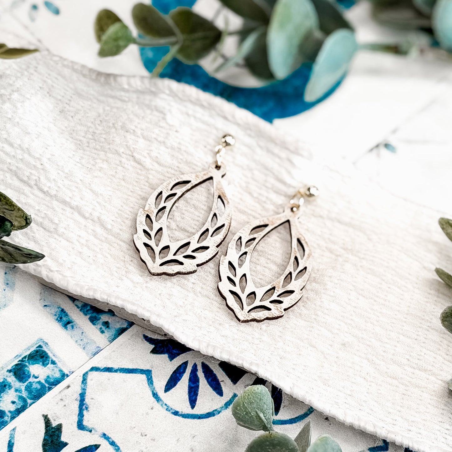 Leaf Cutout Teardrop Earrings - Glowforge