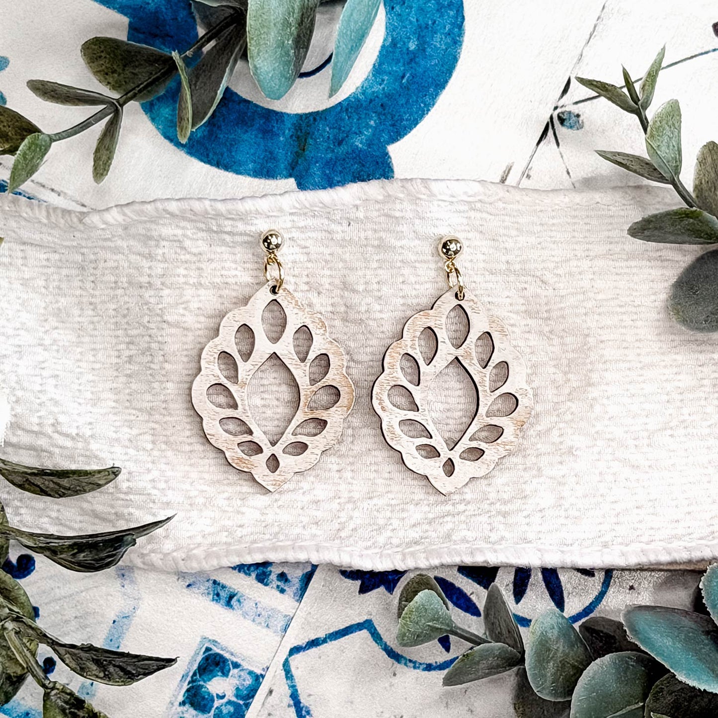 Leaf Pattern Teardrop Earrings - Glowforge