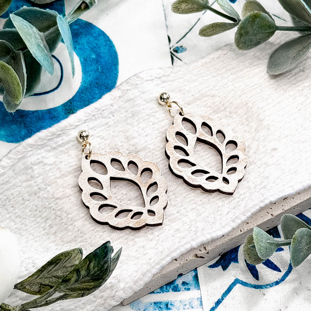Leaf Pattern Teardrop Earrings - Glowforge
