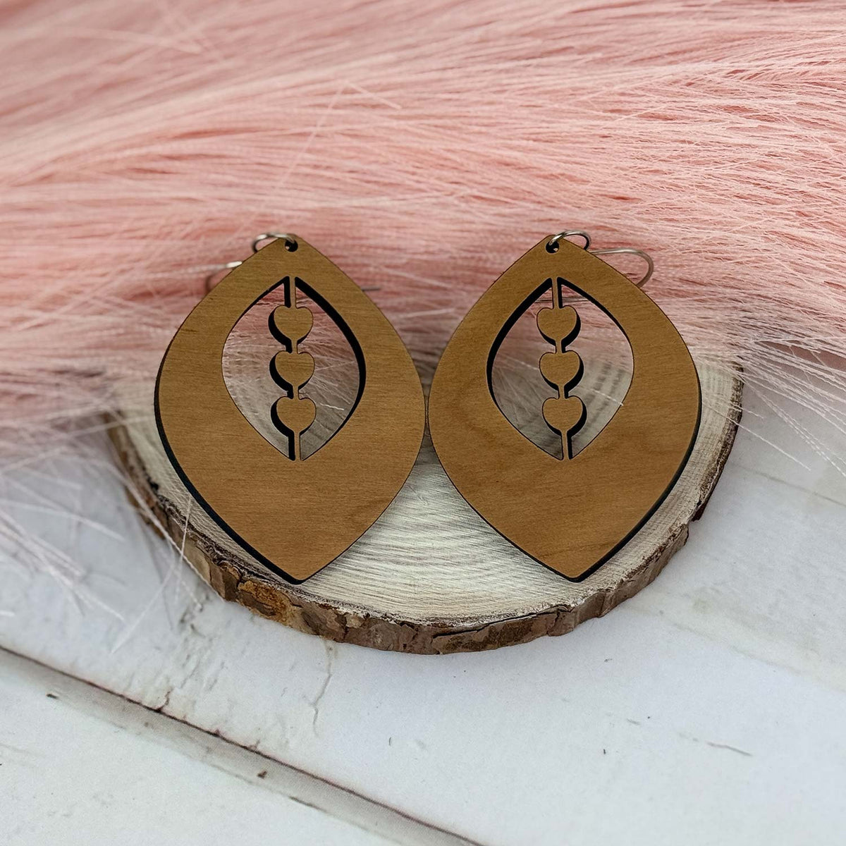 Leaf-Shaped Earrings with Heart Detail - Valentine's Earrings - Glowforge
