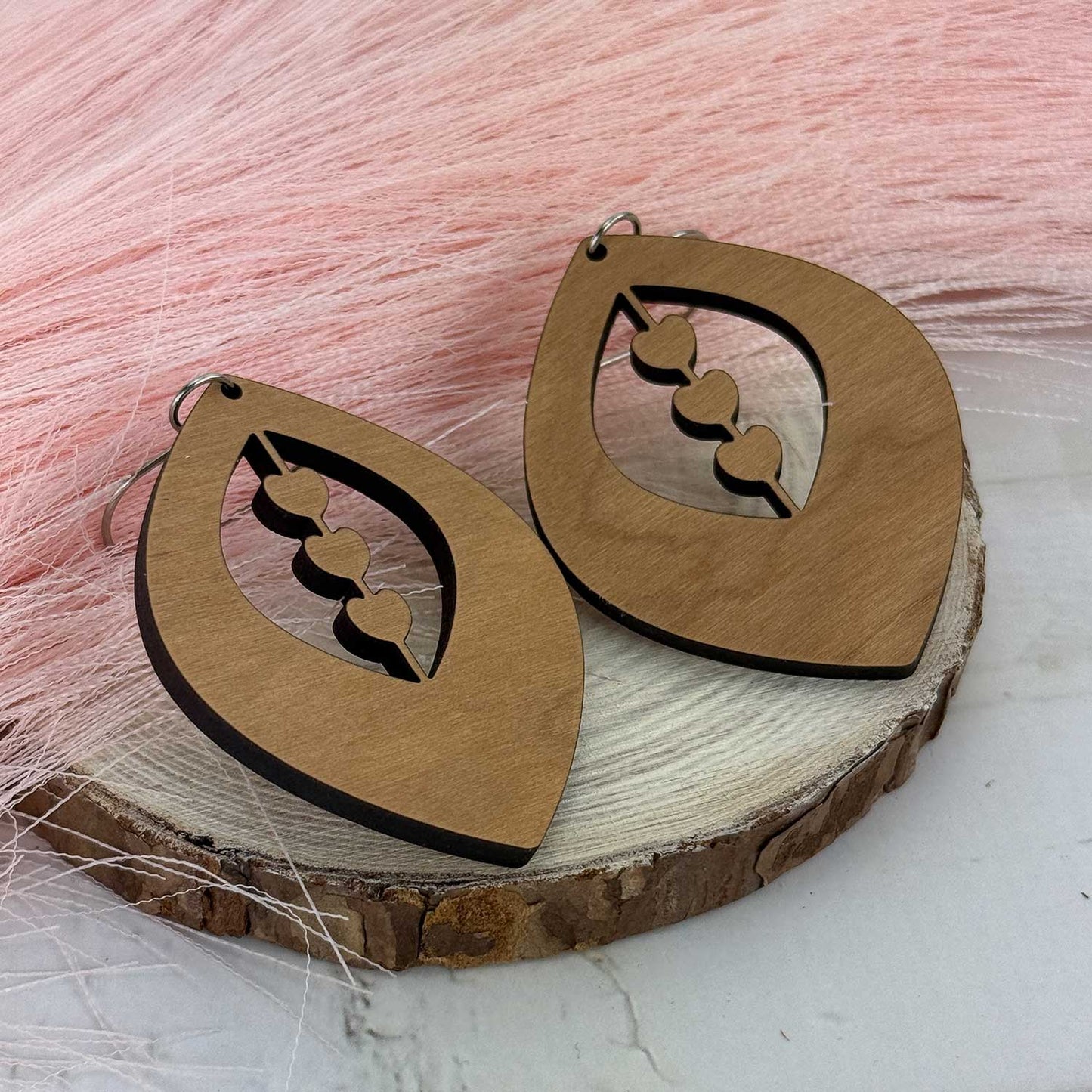 Leaf-Shaped Earrings with Heart Detail - Valentine's Earrings - Glowforge