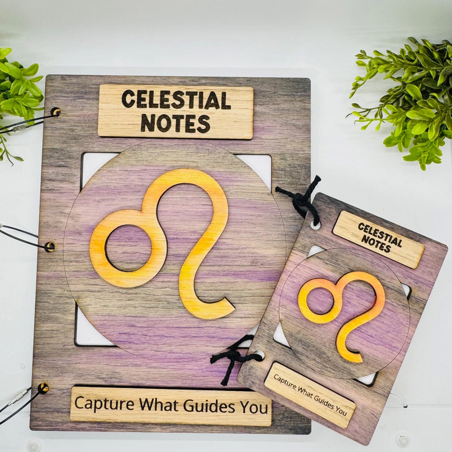 Leo Celestial Notes Notebook Cover - Editable Text (Set of 2) - Glowforge