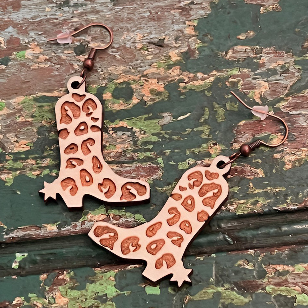 Leopard Print Cowboy Boot Dangle Earrings - Glowforge
