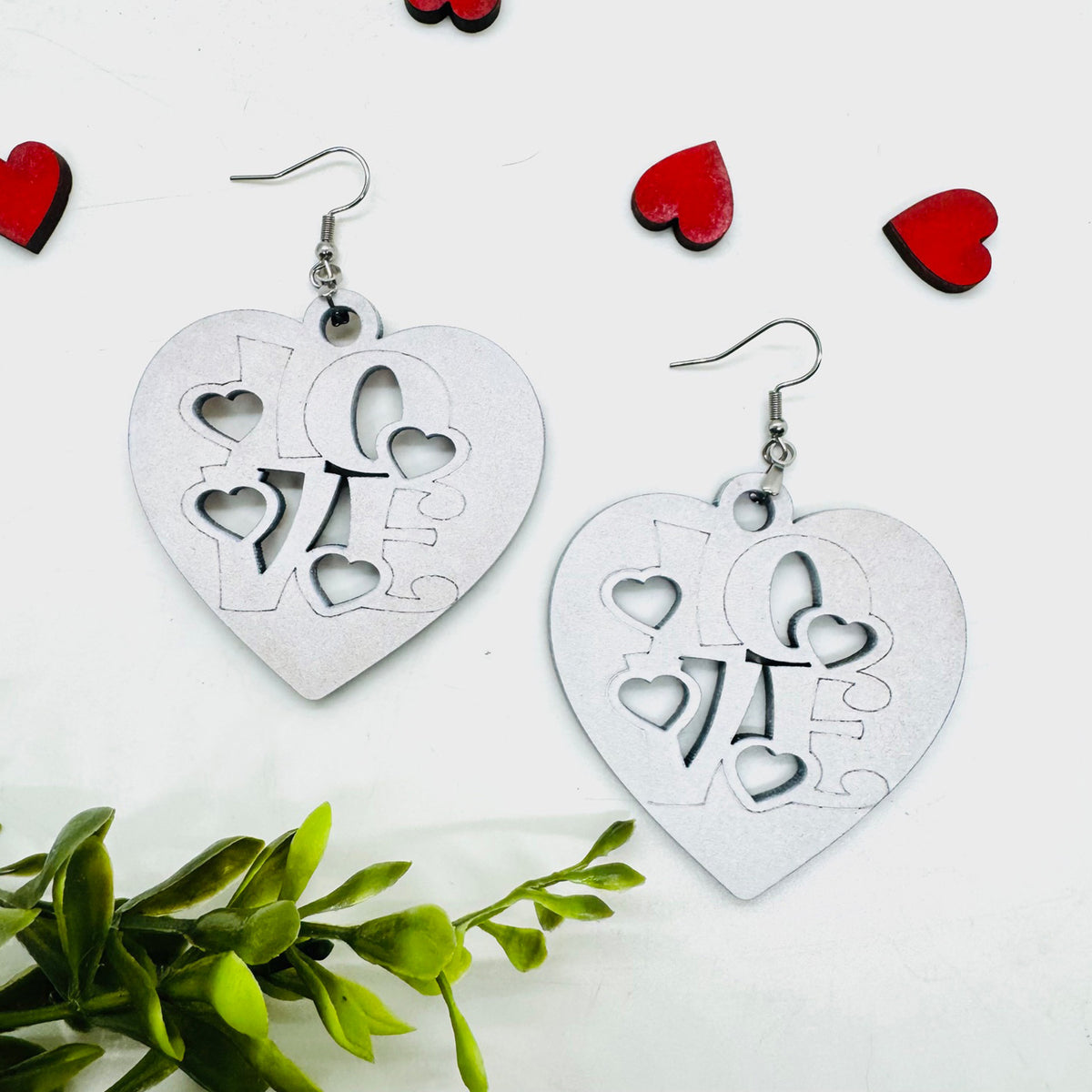 LOVE Heart Single Layer Earrings for Valentine's Day - Glowforge