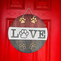 LOVE Paw Print 19" Round Door Sign - Glowforge