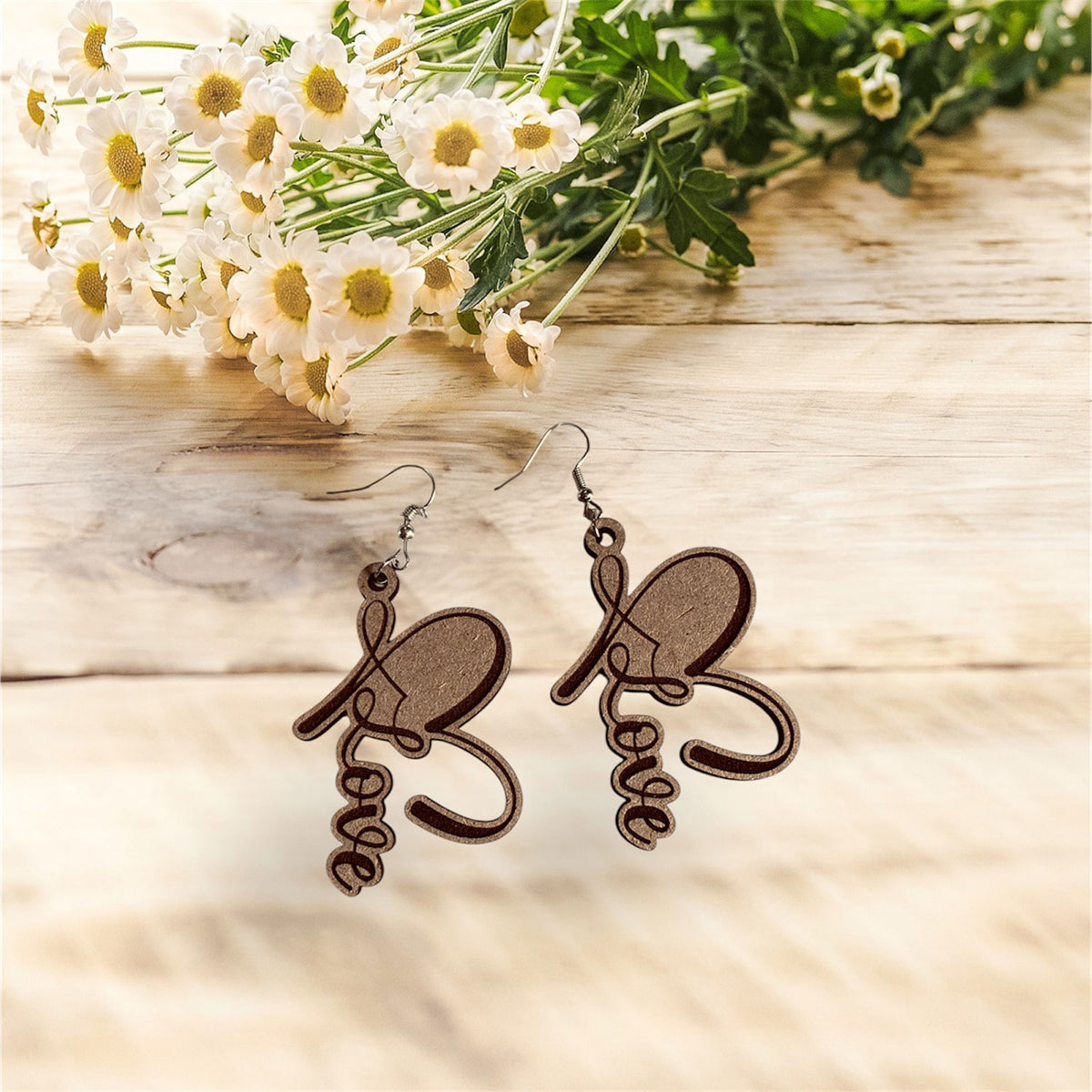 Love Script Heart Valentine's Earrings - Glowforge