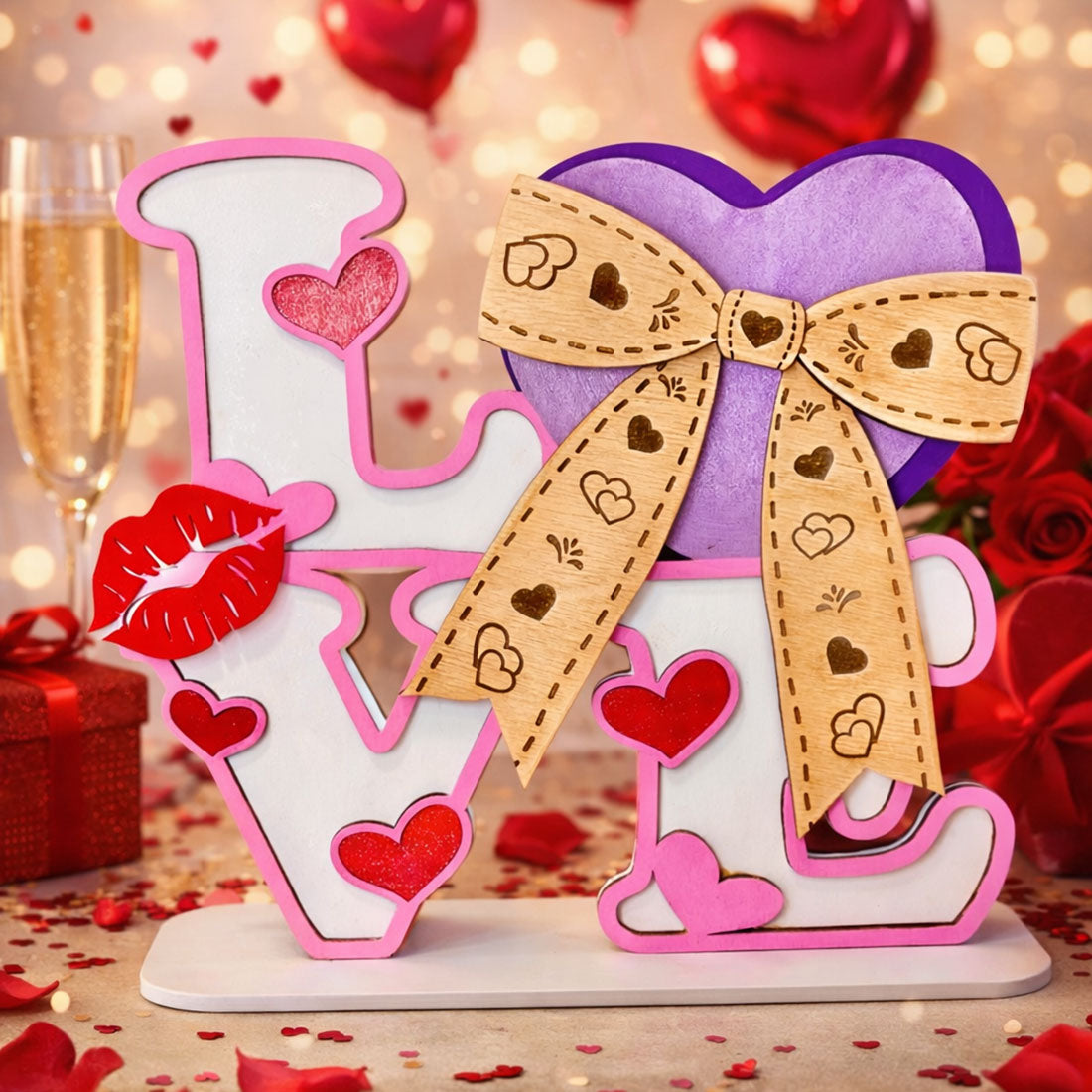 LOVE Valentines Shelf Sitter with Bow - Glowforge
