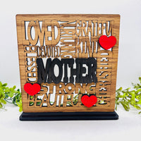 Loved Mother Word Collage Table Sign with Optional Backer - Layered Mother's Day Gift
