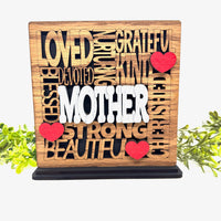 Loved Mother Word Collage Table Sign with Optional Backer - Layered Mother's Day Gift