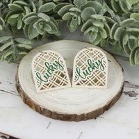 Lucky Arch Earrings with Modern Diagonal Lattice Pattern - St. Patrick's Day Earrings - Glowforge