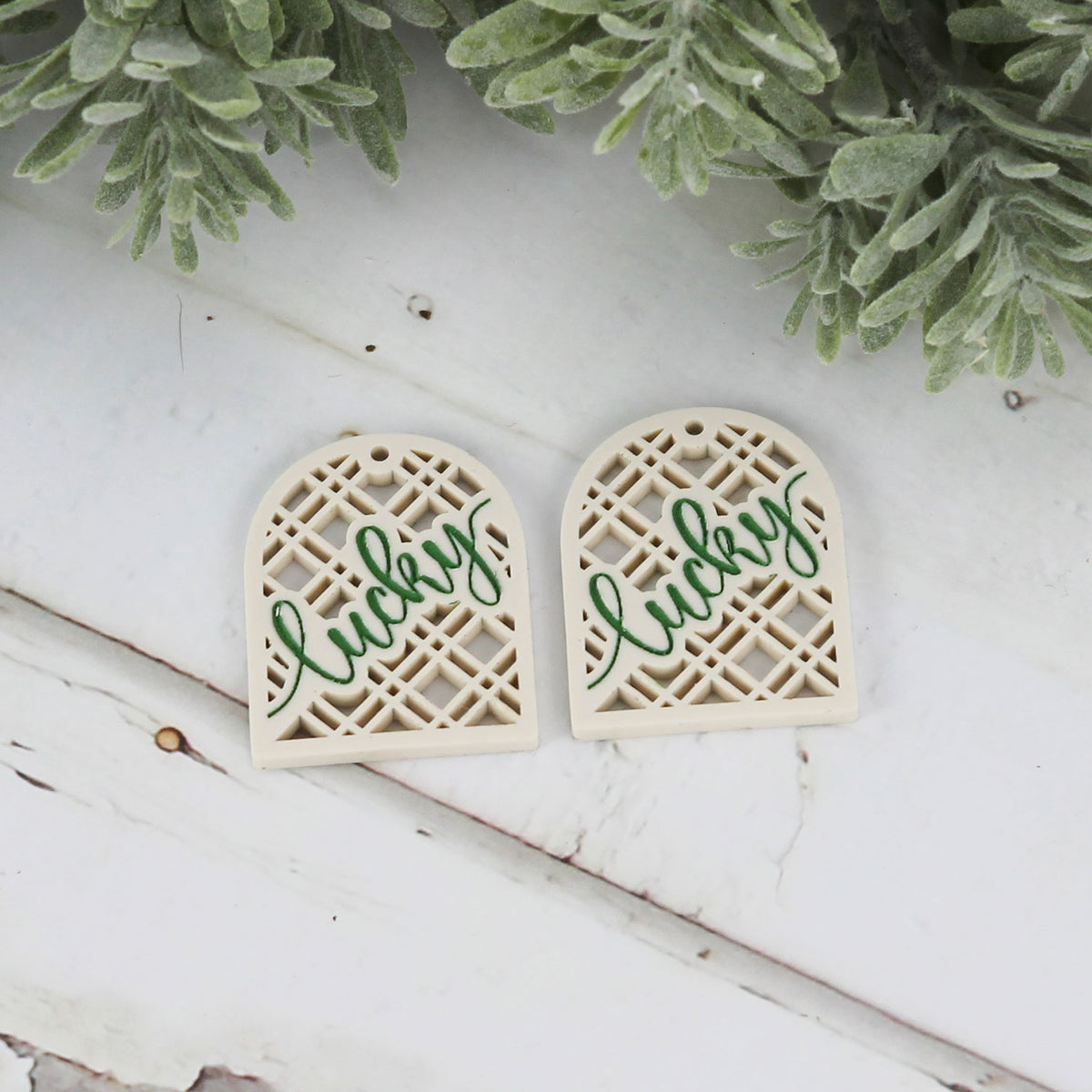 Lucky Arch Earrings with Modern Diagonal Lattice Pattern - St. Patrick's Day Earrings - Glowforge