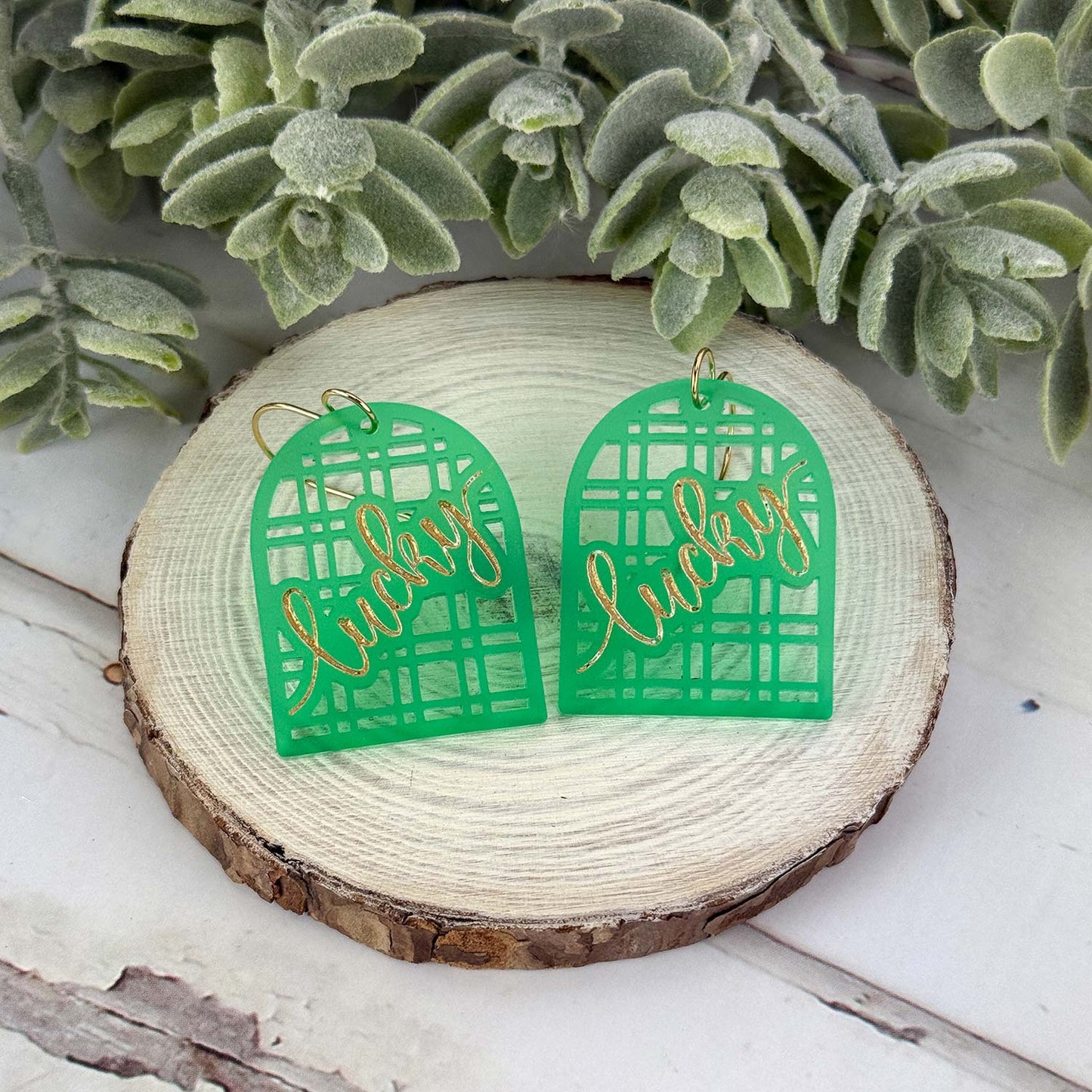 Lucky Arch Earrings with Modern Lattice Pattern - St.Patrick's Day Earrings - Glowforge