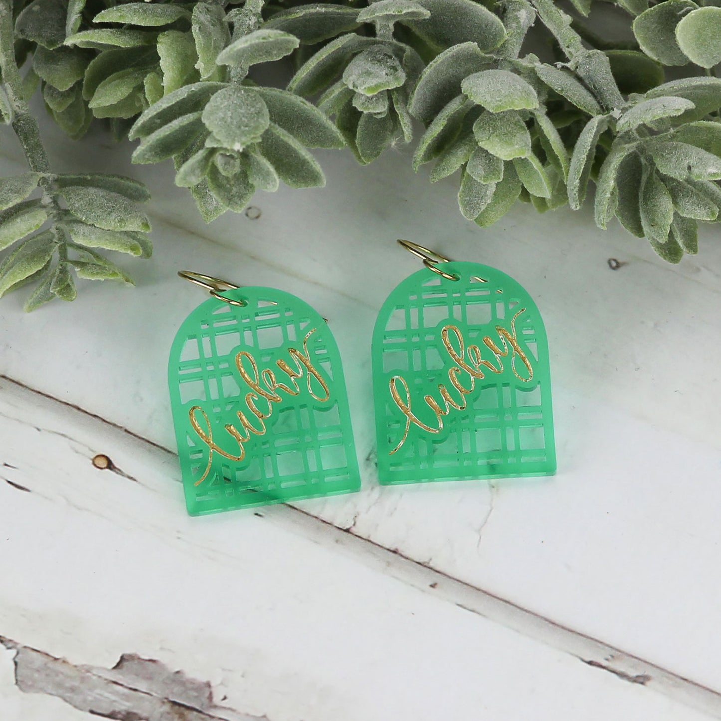Lucky Arch Earrings with Modern Lattice Pattern - St.Patrick's Day Earrings - Glowforge