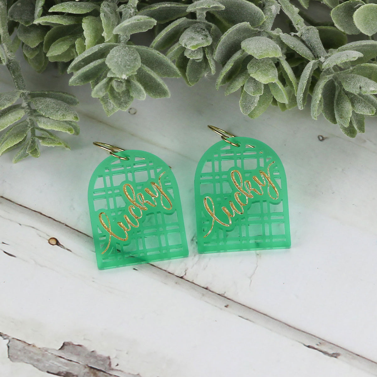 Lucky Arch Earrings with Modern Lattice Pattern - St.Patrick's Day Earrings - Glowforge