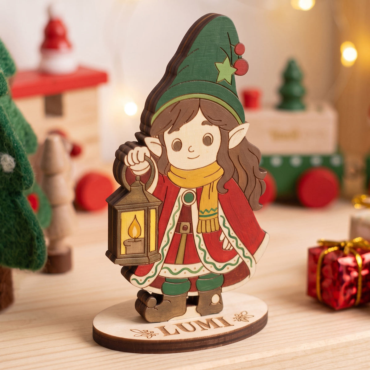 Lumi Lantern Bearer - Winter Elf Figure for Christmas Decor & Painting - Glowforge