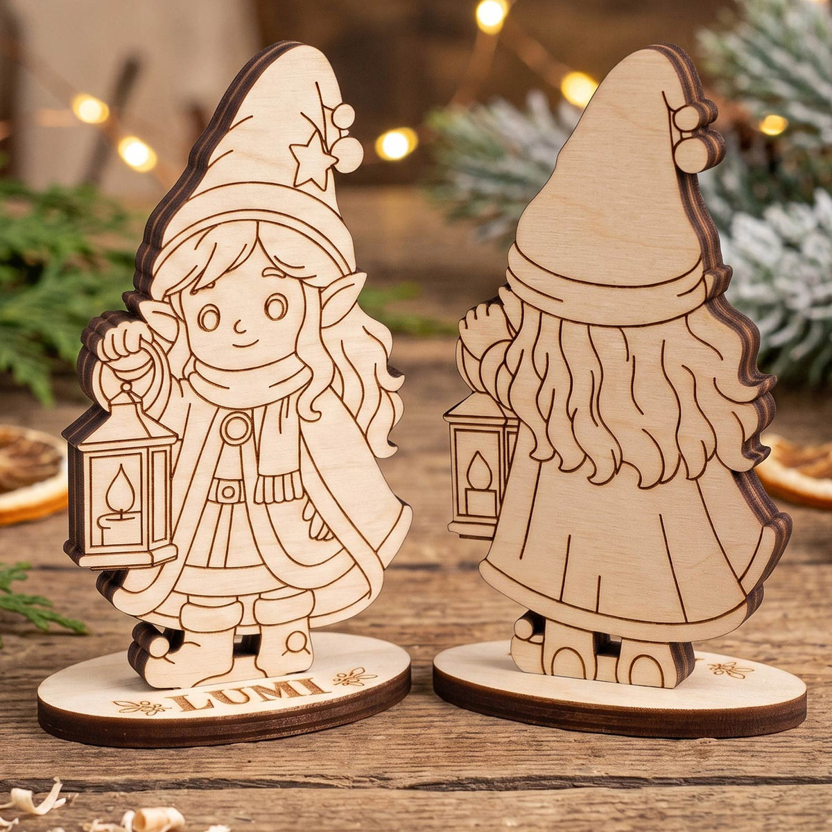 Lumi Lantern Bearer - Winter Elf Figure for Christmas Decor & Painting - Glowforge