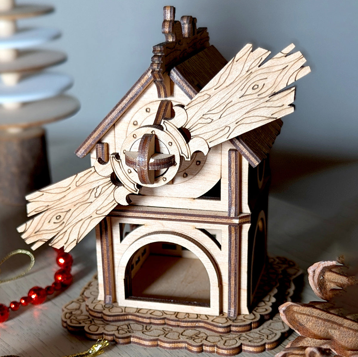Magic Forest Wooden Windmill House with Rotating Blades – Glowforge Shop