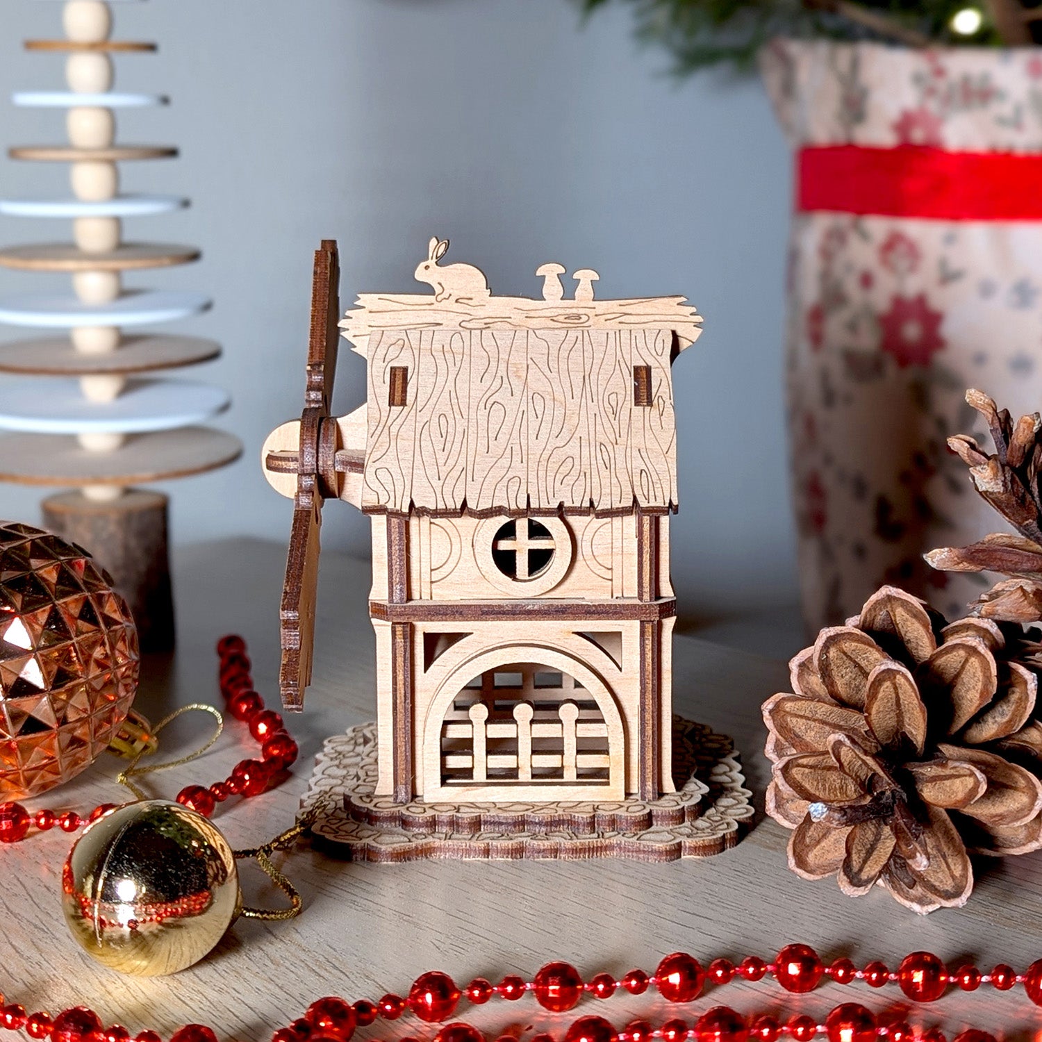 Magic Forest Wooden Windmill House with Rotating Blades – Glowforge Shop