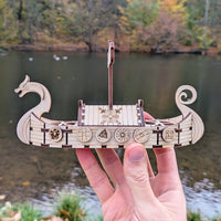 Medieval Viking Ship - Miniature Model with Dragon Head and Shields -Glowforge