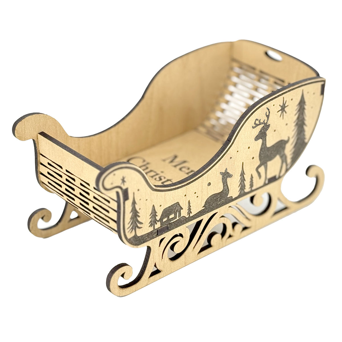 Medium Living Hinge Christmas Sleigh Gift Basket (Light Proofgrade) - Glowforge