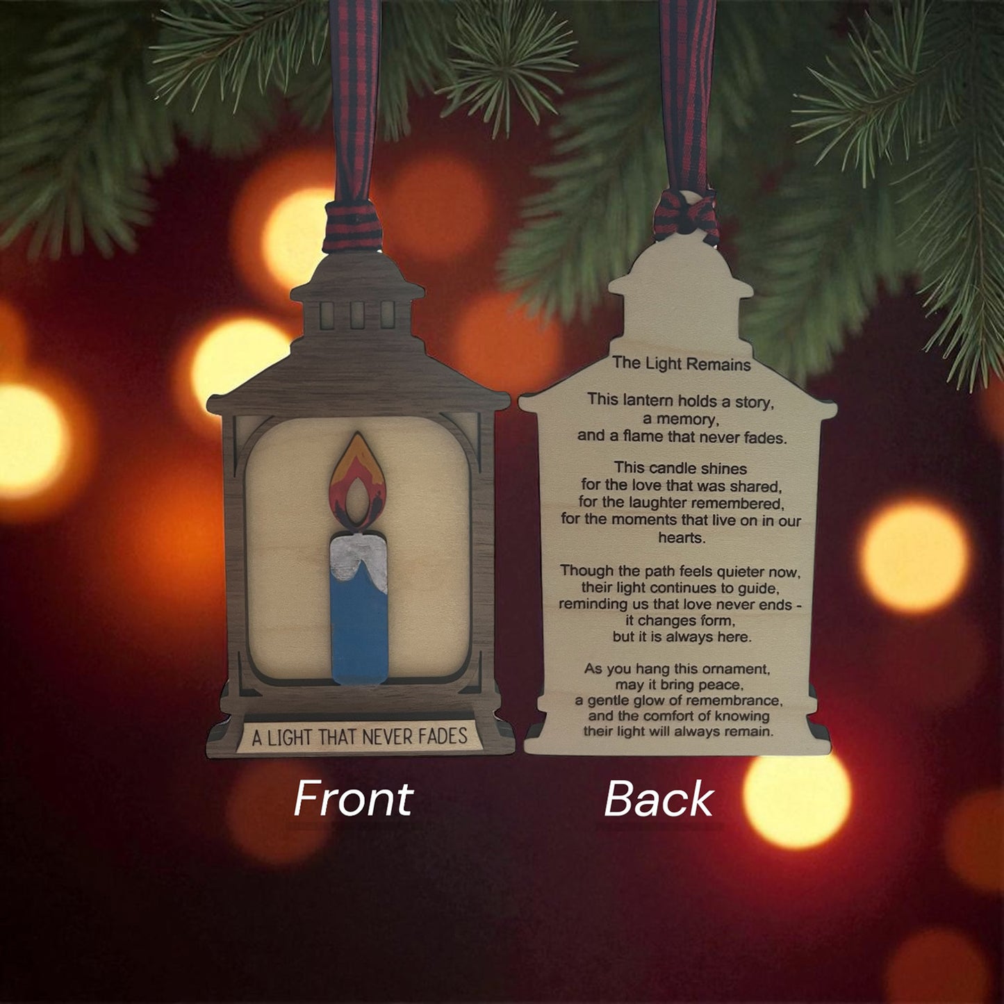Memorial Sympathy Ornament - Lantern with Candle with Remembrance Message - Glowforge