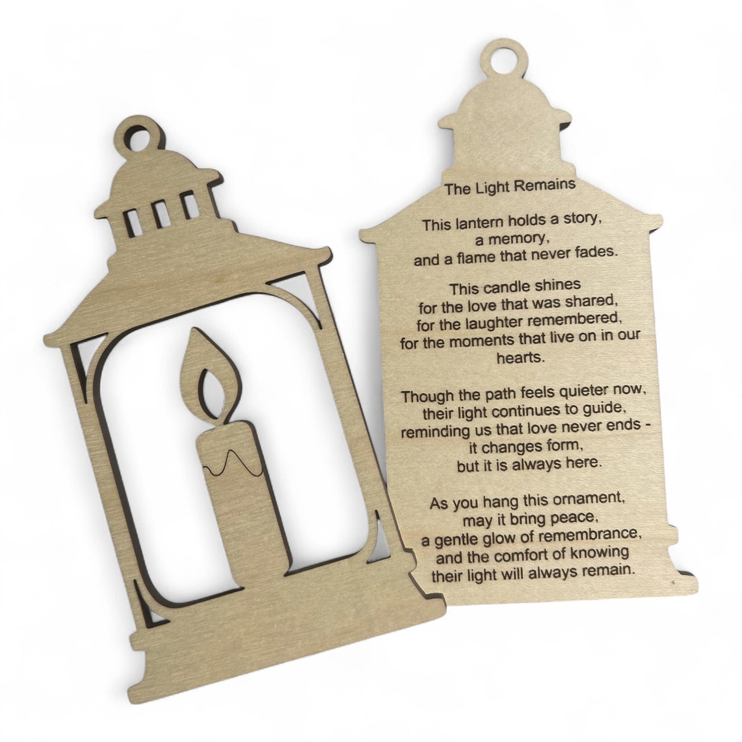 Memorial Sympathy Ornament - Lantern with Candle with Remembrance Message - Glowforge
