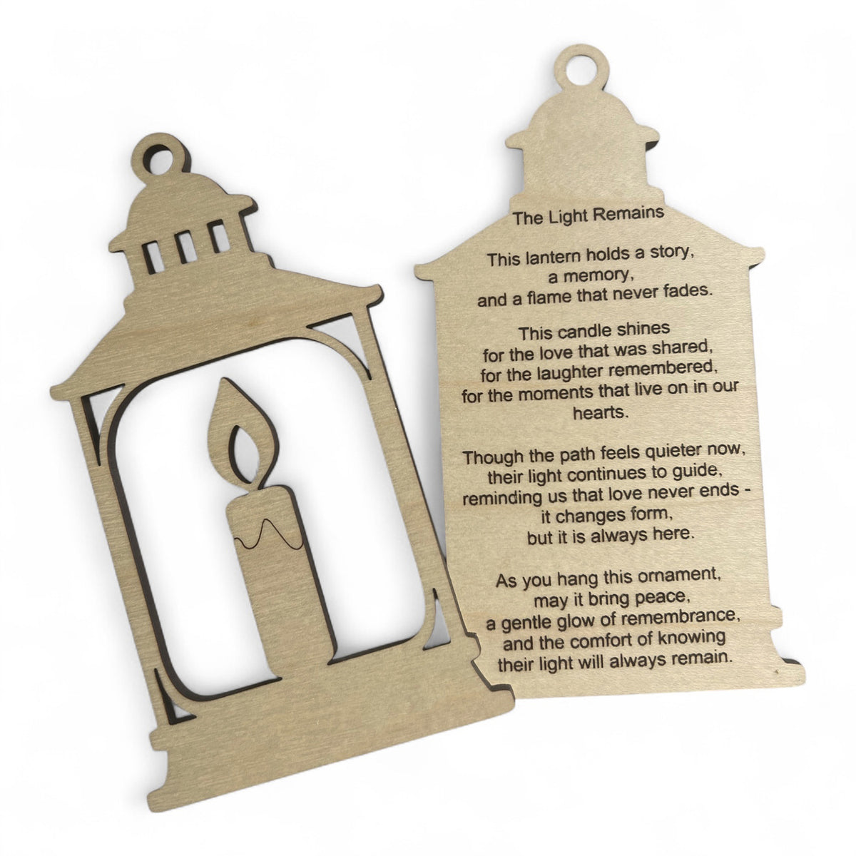 Memorial Sympathy Ornament - Lantern with Candle with Remembrance Message - Glowforge