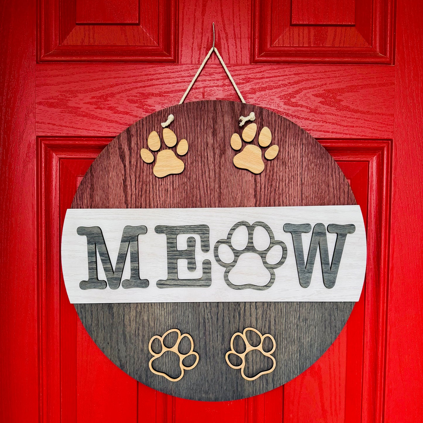 MEOW Door 19" Round Door Sign for Cat Lovers - Glowforge
