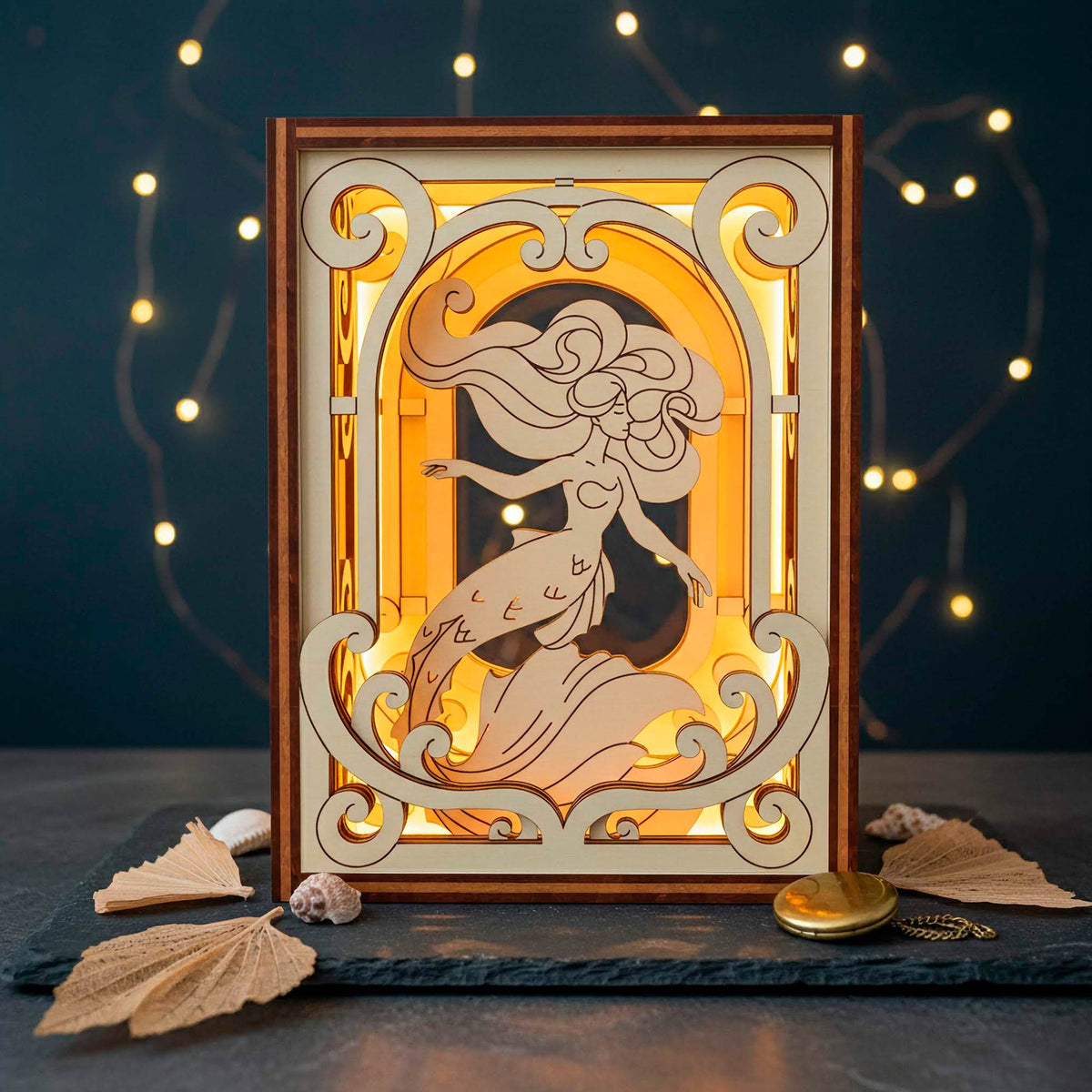 Mermaid Fantasy Diorama - Decorative Shadow Box Frame - Glowforge