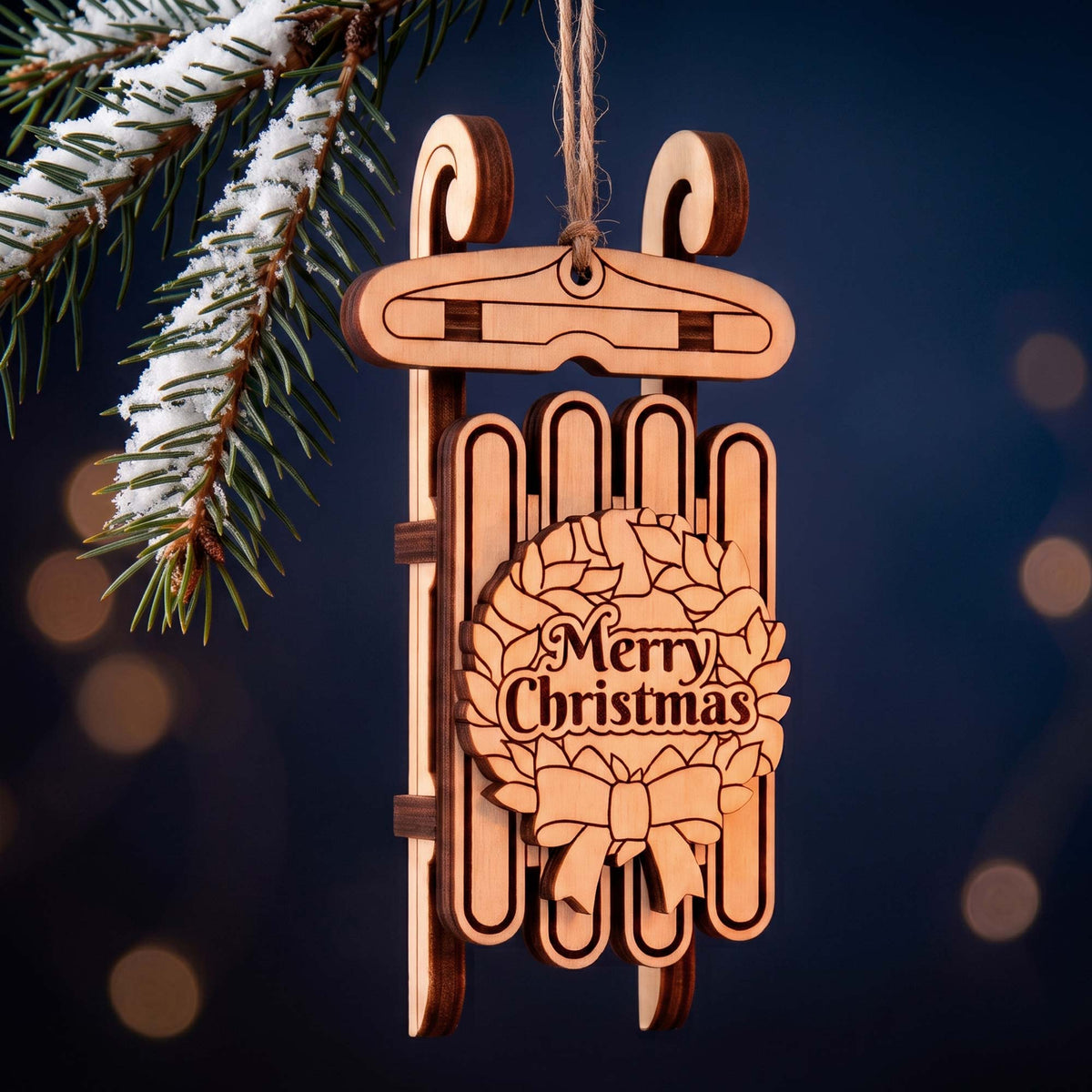 Merry Christmas Vintage Sled Ornament - Glowforge