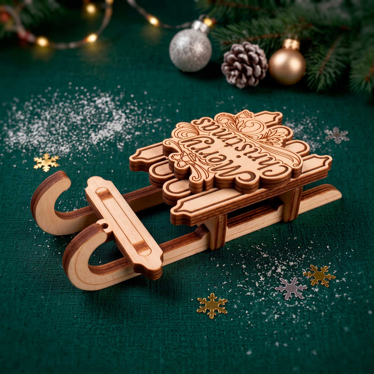 Merry Christmas Wreath Sled Ornament - Glowforge