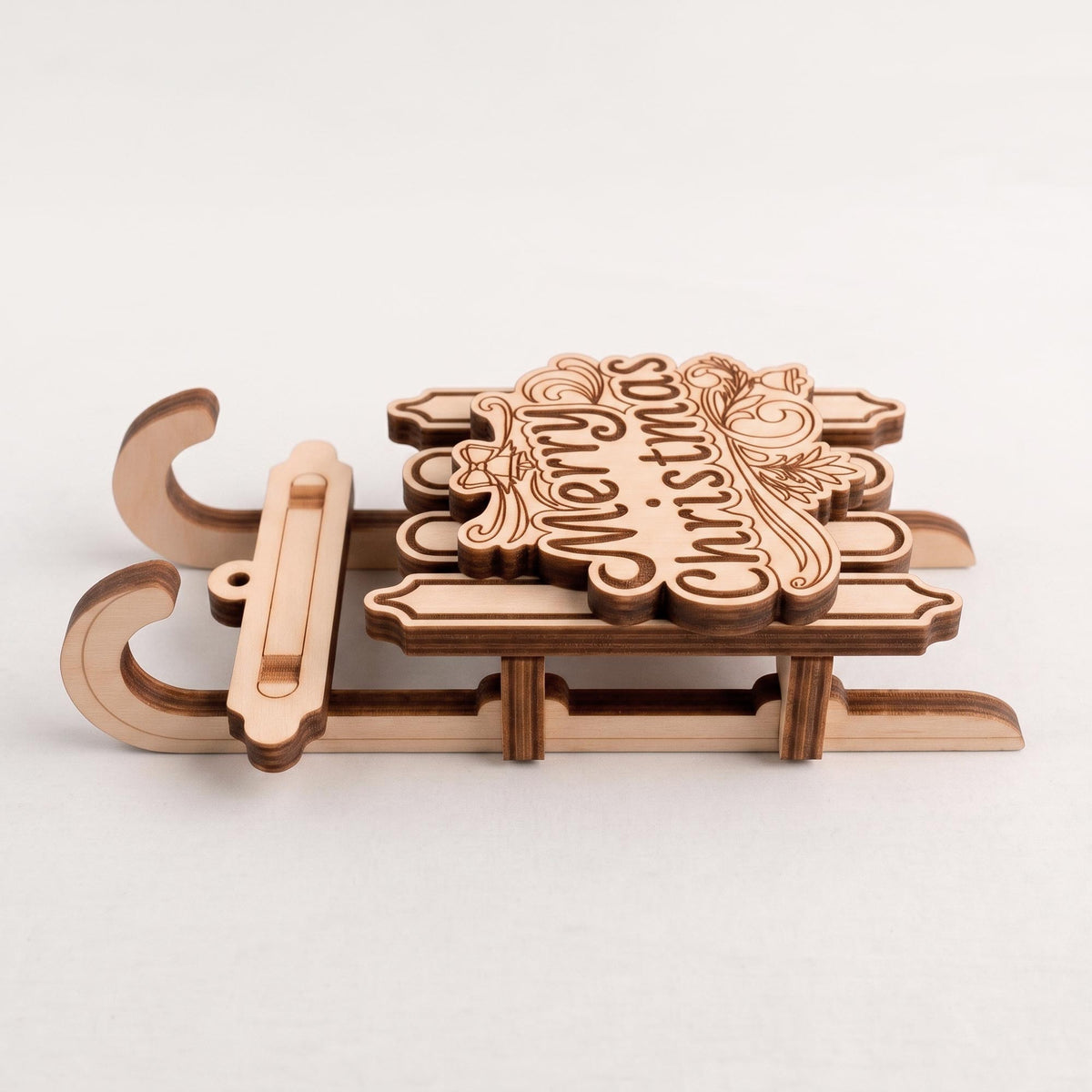 Merry Christmas Wreath Sled Ornament - Glowforge