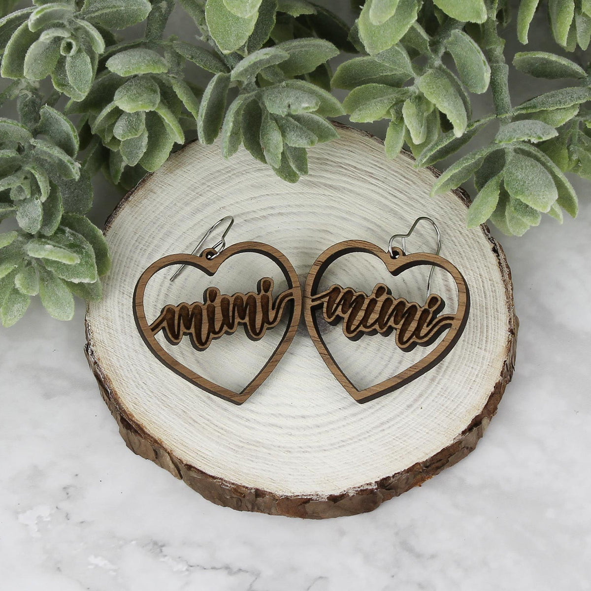 Mimi Heart Earrings - Mother's Day Earrings - Glowforge